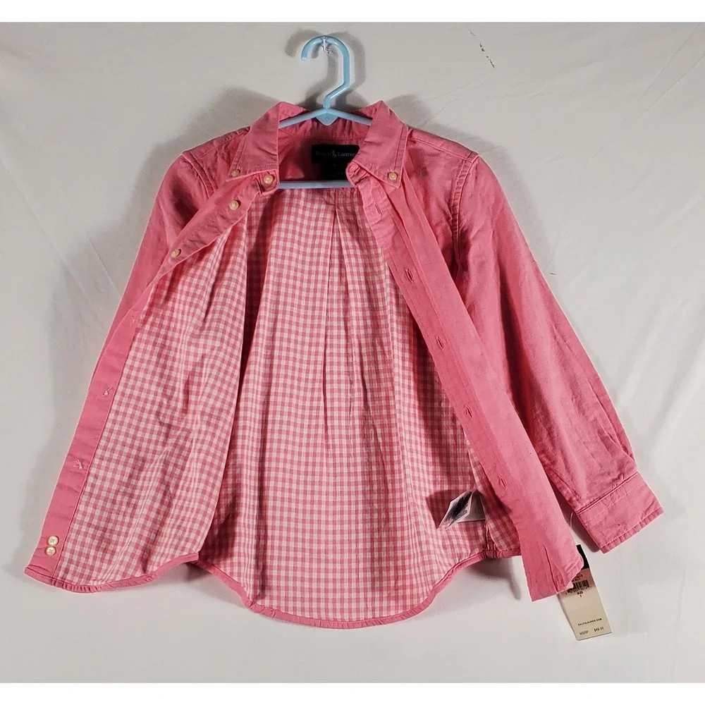 Ralph Lauren Kids Pink Button Down Shirt Long Sleeve Embroidered Pony Size 5 NWT